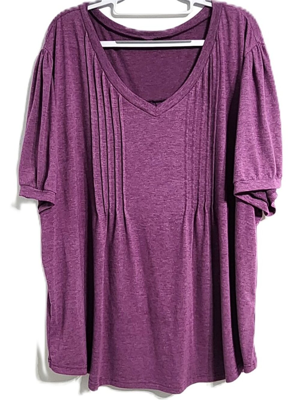 Purple Heathered Women's Plus Size 4X Pintuck Tunic Top Short Sleeve